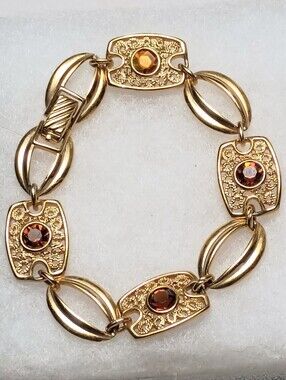Sarah Coventry Goldtone Link Bracelet Topaz Rhinestones